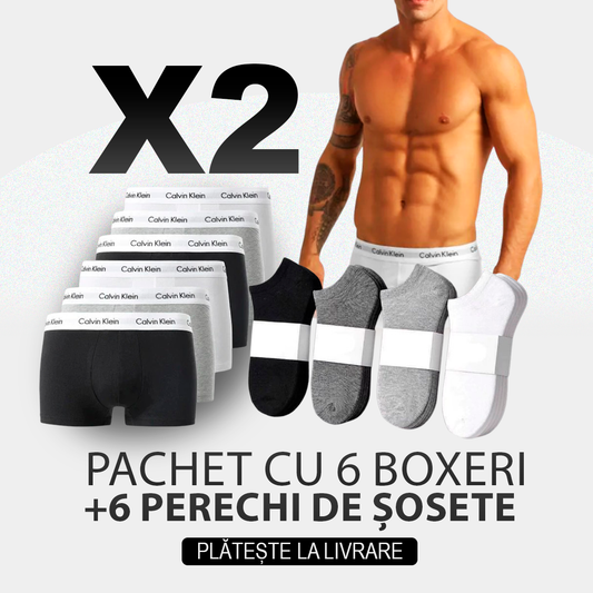 Set de 6 boxeri + 6 perechi de șosete CK - PROMOȚIE